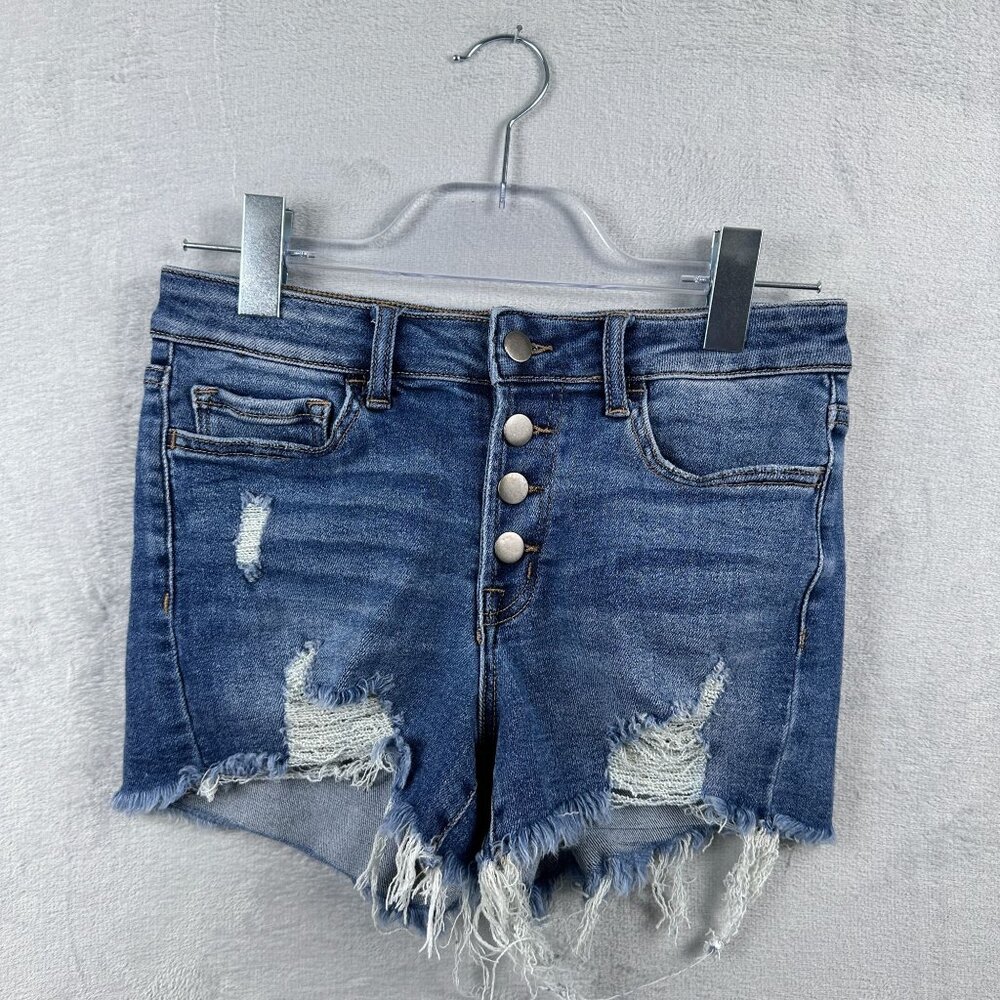 Windsor Cut Off Shorts Mid Rise Distressed Denim Stretch Blue Women Size Small